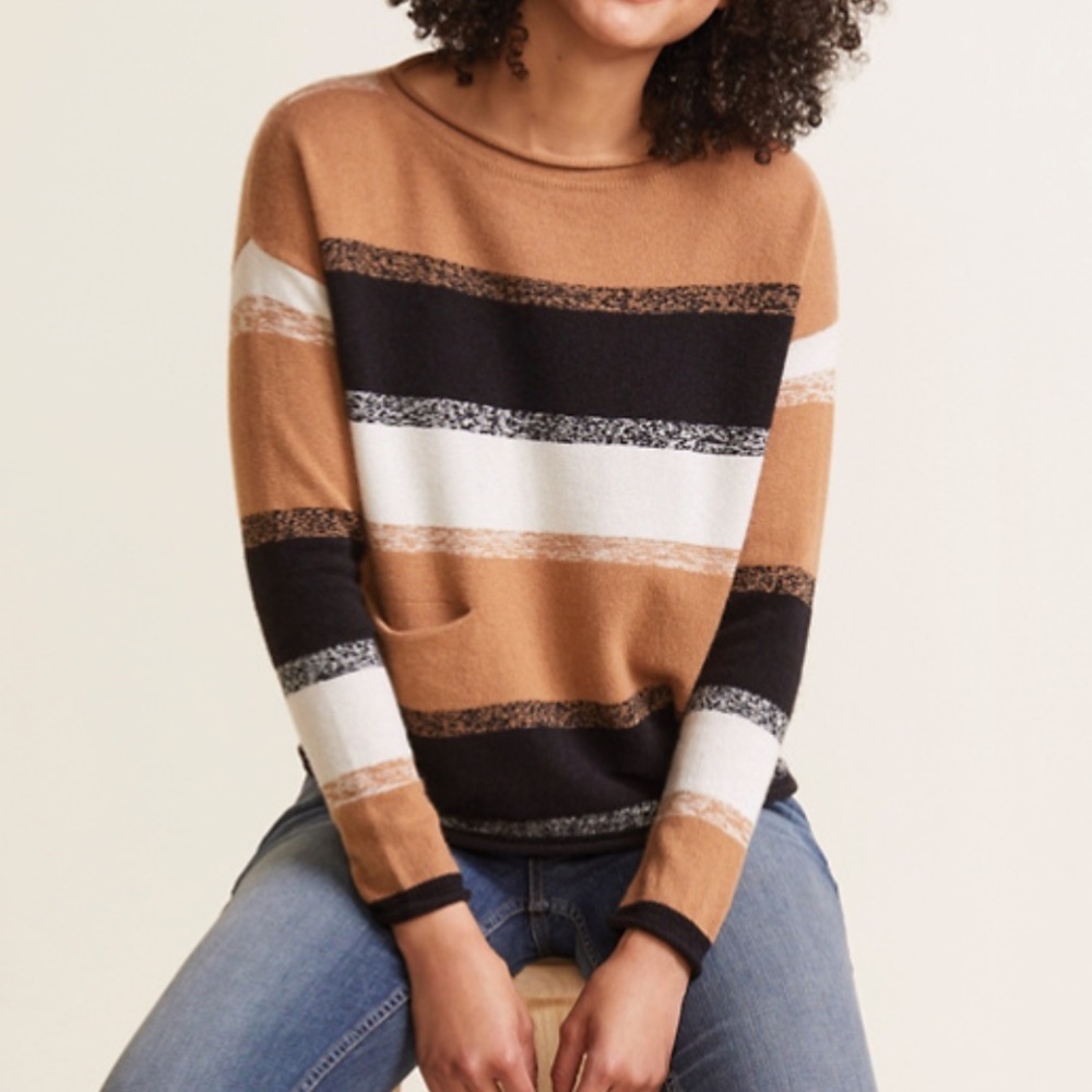 Garnet Hill Easy Cashmere Color Block Pocket Sweater